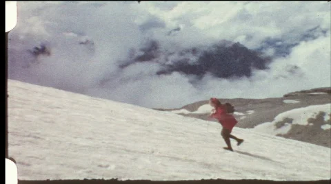Hiking on glacier (vintage 8 mm amateur film Stock Footage