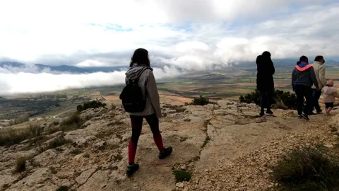 Hiking group walk toward mountain top and reach Lac Blancs in Chamonix France Vídeos de archivo 158542653