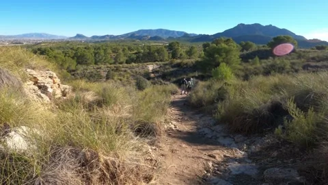 Hiking group walking through path in mountain top against beautiful landscape Stock-Footage 146364163