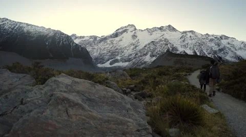 Hiking At Hooker Valley Track With Mount Sefton In Background 스톡 동영상 55757474
