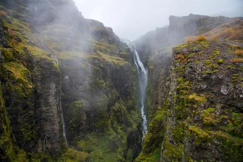 Hiking to Icelands second highest waterfall, Glumur. Stock Photos