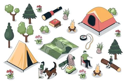 Hiking Isometric Elements 스톡 일러스트