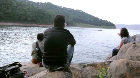 Hiking in lake Stock Footage 10685541