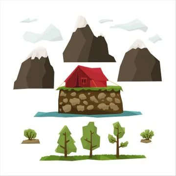 Hiking Landscape Elements Vector Illustration Set Stock Illustration
