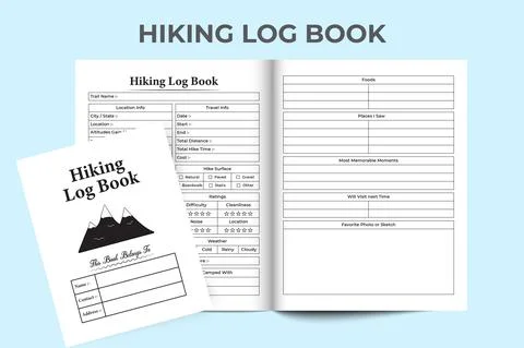 Hiking log book KDP interior. Tour and Travel information tracker notebook te 스톡 일러스트