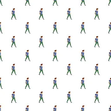 Hiking man with backpack walking seamless pattern 库存插图