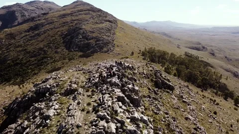 Hiking on a mountain drone view Stock Footage 189938083