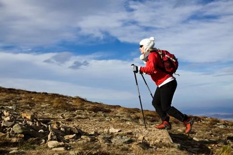 Hiking in mountains Stock Photos