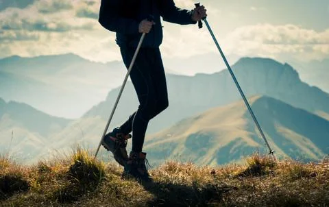 Hiking in mountains Stock Photos