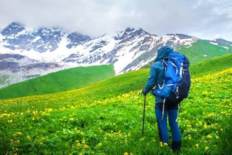 Hiking in mountains Stock Photos