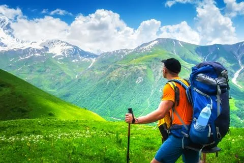 Hiking in mountains Stock Photos