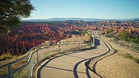 Hiking path at Bryce Canyon to Bryce Point at sunset. Stock Footage 209146532