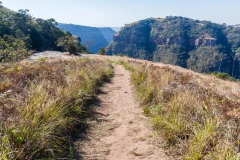 Hiking Path Cliffs Valley Landscape Stock Photos