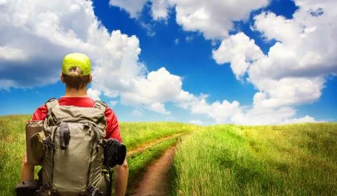 Hiking a path on the open countryside Stock Photos