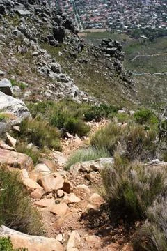Hiking path on table mountain, south africa Stock Photos