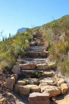 Hiking path on table mountain, south africa Stock Photos