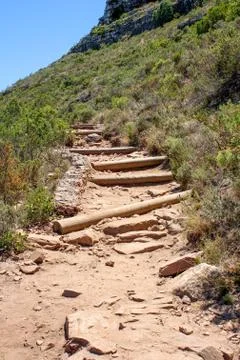 Hiking path on table mountain, south africa Stock Photos