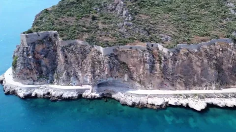 Hiking Path with Tunnel Through Mountain in Coastal Greece Stock Footage 312664971