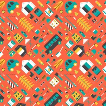 Hiking pattern flat illustration seamless design Illustrazione stock