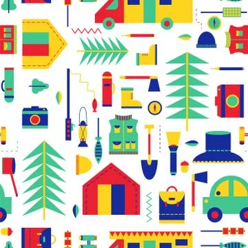Hiking pattern flat illustration seamless design Illustrazione stock