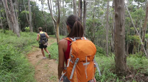Hiking people - Hiker couple on Hawaii Stock Footage