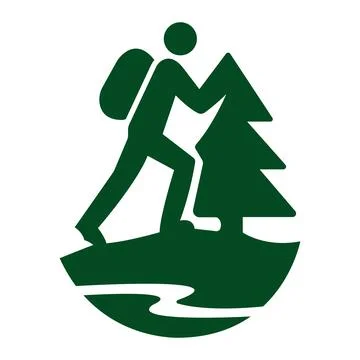 Hiking People Tree vector Logo Design Nature Adventure Icon Stock Illustration