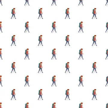 Hiking person walking with backpack pattern Stock Illustration