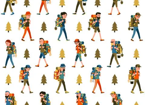 Hiking seamless pattern Stock Illustration