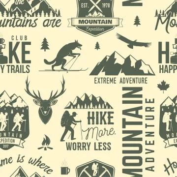 Hiking seamless pattern or background. Illustrazione stock