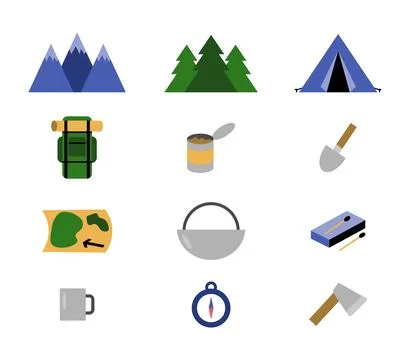 Hiking set, vector. Stock Illustration