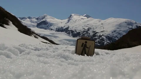 Hiking sign in deep snow Stock Footage 79329668