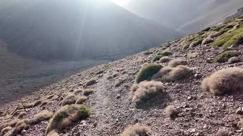 Hiking to the Summit: Reaching Iferouane Peak in Toubkal National Park, Morocco Stock Footage 285871857