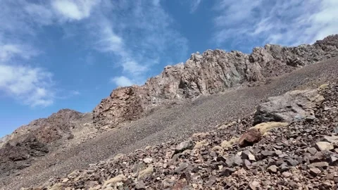 Hiking to the Summit: Reaching Iferouane Peak in Toubkal National Park, Morocco Stock Footage 285875470