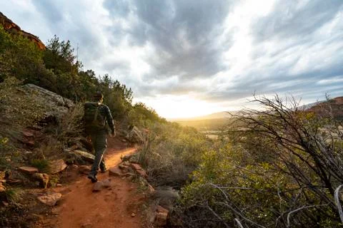 Hiking into the Sunset Stock Photos