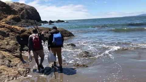 Hiking the surf, Rodeo Beach Stock Footage 256513354