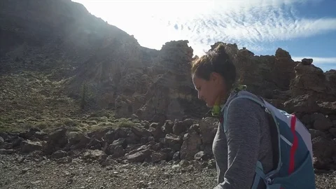 Hiking in Teide National Park. Stock Footage 70384792