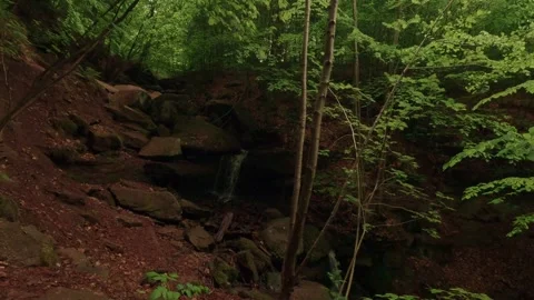 Hiking through a gorge with small waterfalls Vidéo 335704106