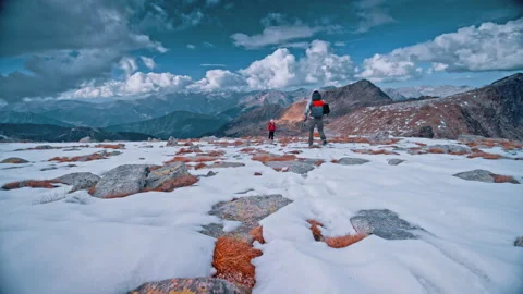 Hiking through the Pyrenees Mountains in Winter Conditions Stock Footage 303627344
