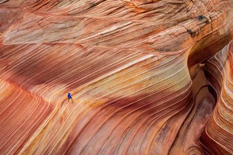 Hiking Through Striped Formations at The Wave Stock Photos