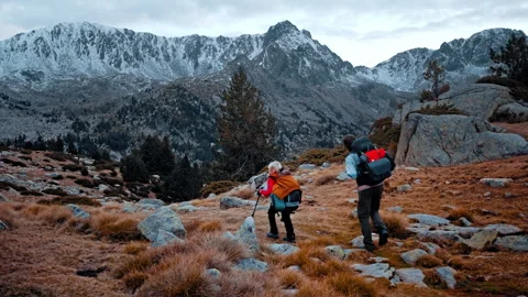Hiking through the stunning landscapes of the Pyrenees in Spain Stock Footage 303628362