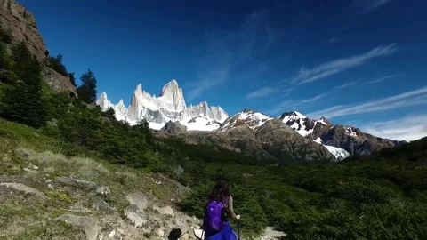 Hiking towards Mt. Fitz Roy.  Mountain of Patagonia, Argentina Stock Footage