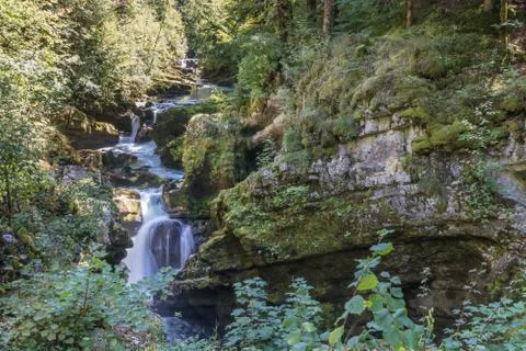 Hiking track of the Pertes de L'Ain, Losses of the Ain, Jura Stock Photos