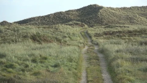 Hiking trail through the dunes, Thy National Park Stock Footage 118468209