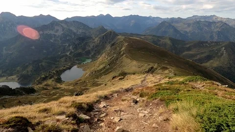 Hiking trail at the top of the mountain Stock Footage 145857909