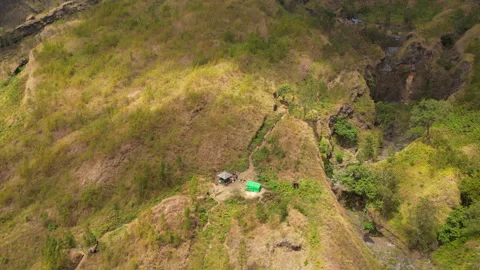 Hiking Trail Waypoint Mount Rinjani Cloud Rolling Down Foothills Lombok Stock Footage 337105166