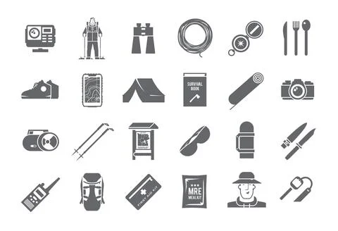 Hiking vector black and white icons Stock Illustration