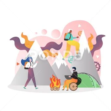 Hiking Vector Concept For Web Banner, Website Page