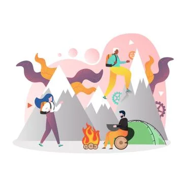Hiking vector concept for web banner, website page Stock Illustration