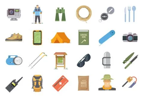 Hiking vector flat icons Stock Illustration
