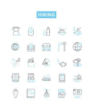 Hiking vector line icons set. Hiking, Trail, Walking, Trekking, Path, Natural Ilustración de archivo